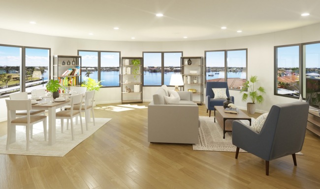 The essence of exceptional living a large living room area with windows, chairs and a couch