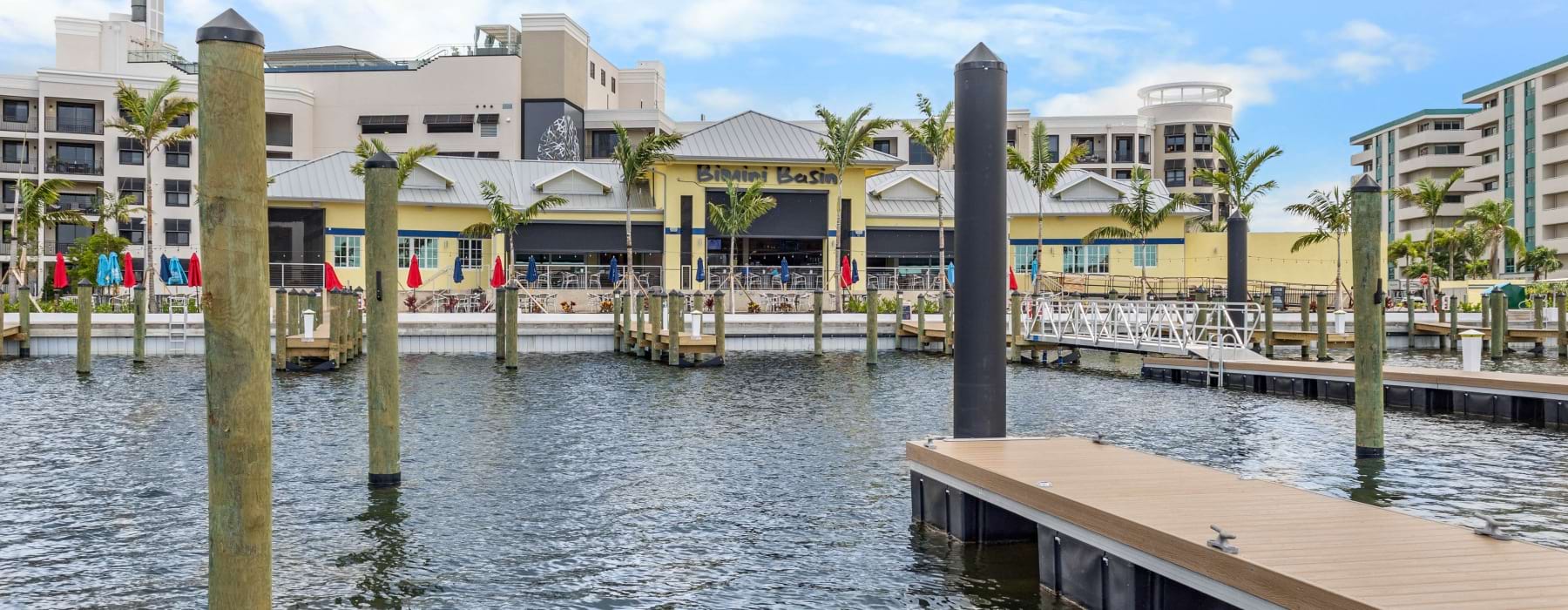 Exterior of Restaurant, Apartment Homes, and Docks